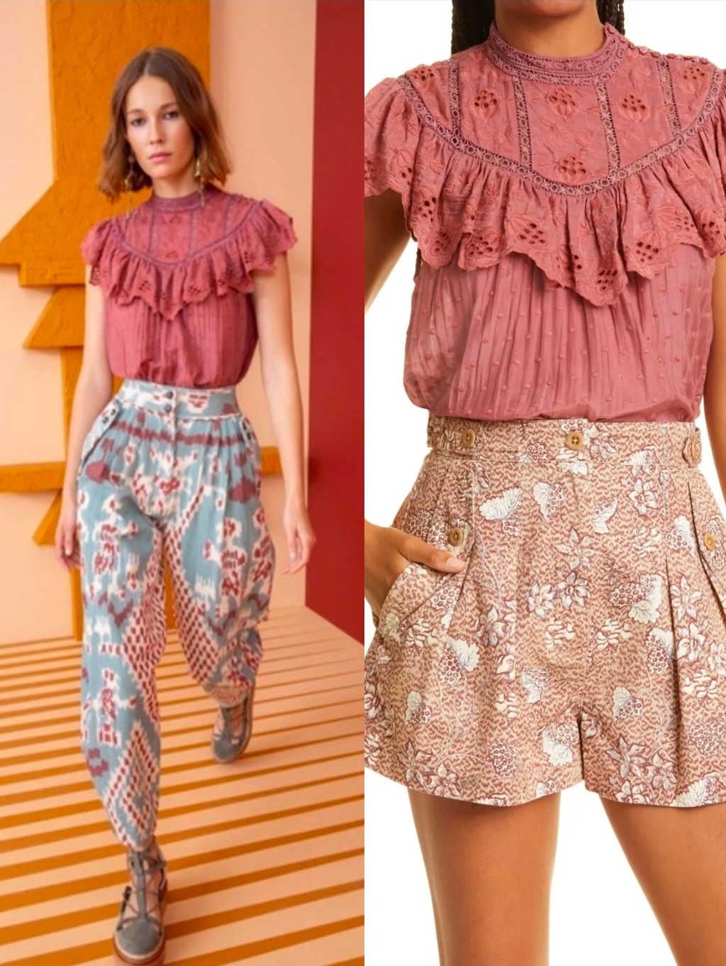 Ulla Johnson Pink Cotton Silk Delaine Mock Neck Blouse